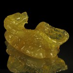 KG-021 Hand carved genuine natural gem gemstone yellow Fire Opal in Dragon or Naga Shape Statue